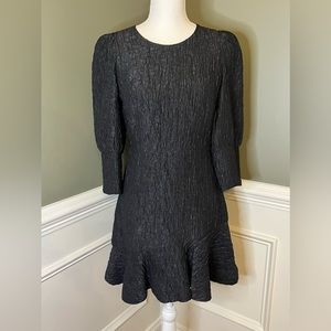 Black ZARA textured knee length puffy sleeve dress size small